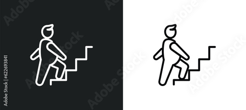 man climbing stairs outline icon in white and black colors. man climbing stairs flat vector icon from people collection for web, mobile apps and ui.