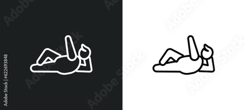 iying down outline icon in white and black colors. iying down flat vector icon from people collection for web, mobile apps and ui.