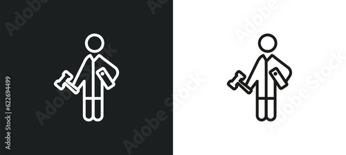 judge with hammer outline icon in white and black colors. judge with hammer flat vector icon from people collection for web, mobile apps and ui.