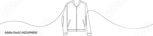 Varsity jacket one continuous line drawing. Minimalist single line doodle. Vector illustration.