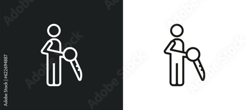 man with big key outline icon in white and black colors. man with big key flat vector icon from people collection for web, mobile apps and ui.