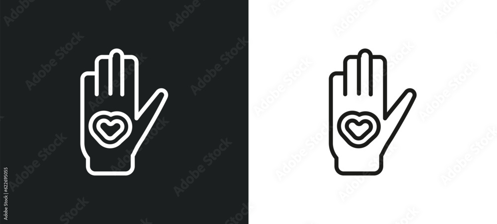 Obraz premium heart in hands outline icon in white and black colors. heart in hands flat vector icon from people collection for web, mobile apps and ui.