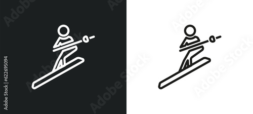 ski stick man outline icon in white and black colors. ski stick man flat vector icon from people collection for web, mobile apps and ui.