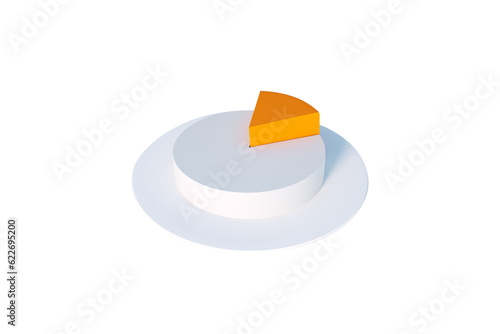 Revenue 3d rendering, orange piece of pie chart isolated on transparent background