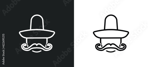 mexican hat and mustache outline icon in white and black colors. mexican hat and mustache flat vector icon from people collection for web, mobile apps ui.