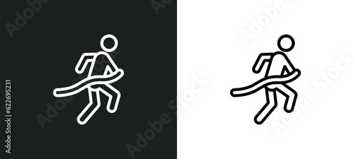 running at finish line outline icon in white and black colors. running at finish line flat vector icon from people collection for web, mobile apps and ui.