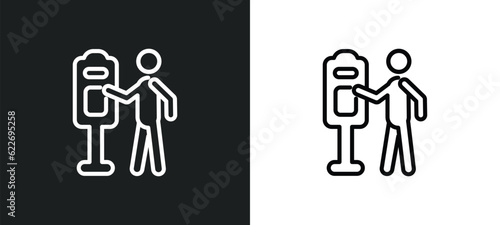 ticket hine outline icon in white and black colors. ticket hine flat vector icon from people collection for web, mobile apps and ui.