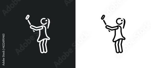 woman taking a photo outline icon in white and black colors. woman taking a photo flat vector icon from people collection for web, mobile apps and ui.