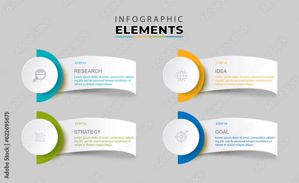 Business data visualization infographic template with 4 steps
