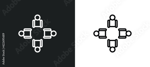 round table outline icon in white and black colors. round table flat vector icon from people collection for web, mobile apps and ui. photo