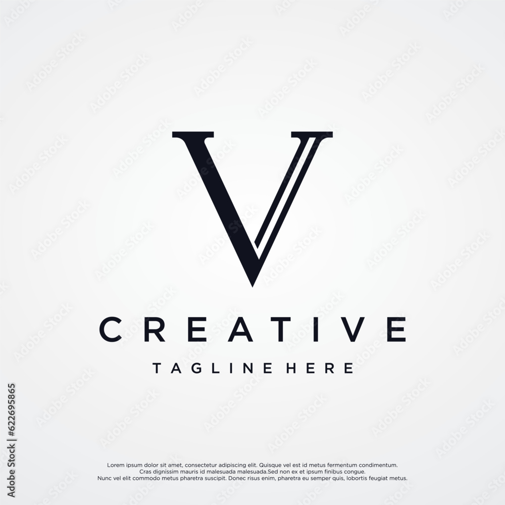 Initial V Minimal letter logo template design with modern and luxury geometric shape.Logo for business, brand, company,business card or identity and fashion. Initial V Minimal letter logo template design with modern and luxury geometric shape.Logo for business, brand, company,business card or identity and fashion.