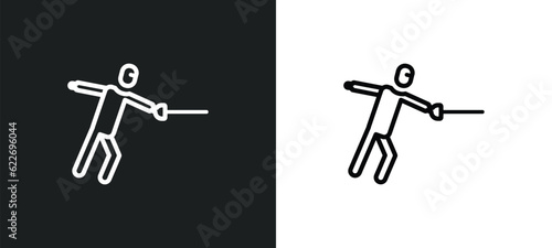 fencing attack outline icon in white and black colors. fencing attack flat vector icon from people collection for web, mobile apps and ui.