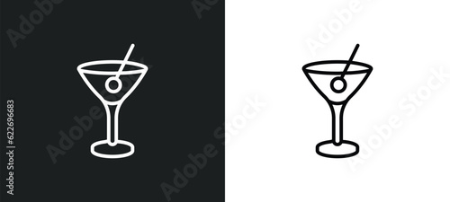 martini glass with olive outline icon in white and black colors. martini glass with olive flat vector icon from party collection for web  mobile apps and ui.