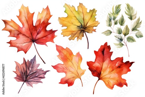 Watercolor Fall Decor Clip art on white background Generative AI 