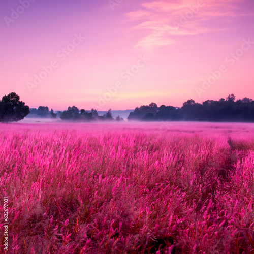 Pink meadow on a warm evening