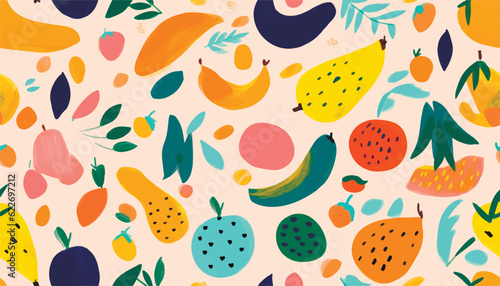 Hand drawn abstract artistic cute fruit pattern. Collage playful contemporary print. Fashionable template for design.