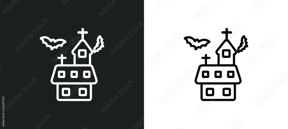 church with bats outline icon in white and black colors. church with bats flat vector icon from other collection for web, mobile apps and ui.