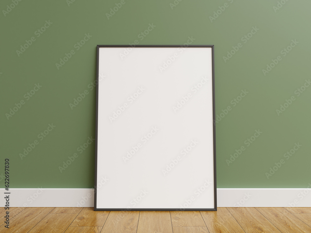 Frame mock up. frame poster on wooden floor with green wall. Frame mock up. frame poster on wooden floor with green wall.