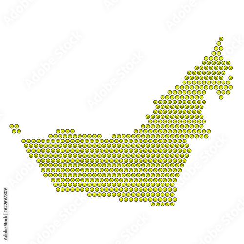 Map of the country of United Arab Emirates with a sad smiley emoticon icon texture on a white background