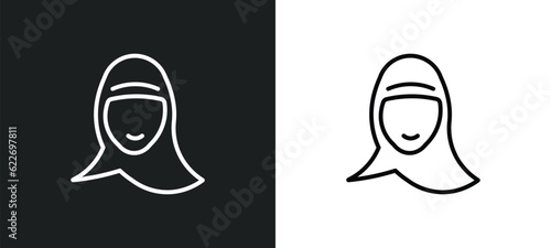 arab woman with hijab outline icon in white and black colors. arab woman with hijab flat vector icon from other collection for web, mobile apps and ui.