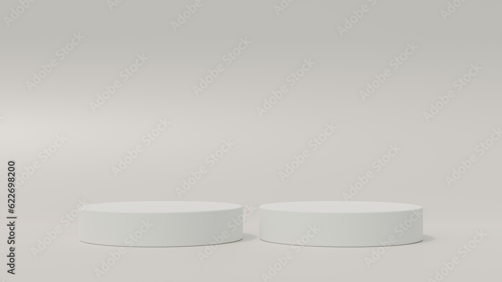 Empty podium or pedestal display on soft background with cylinder stand concept. Blank product shelf standing backdrop. 3D rendering. Empty podium or pedestal display on soft background with cylinder stand concept. Blank product shelf standing backdrop. 3D rendering.