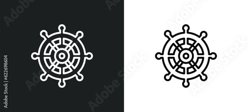 boat steering wheel outline icon in white and black colors. boat steering wheel flat vector icon from nautical collection for web, mobile apps and ui.