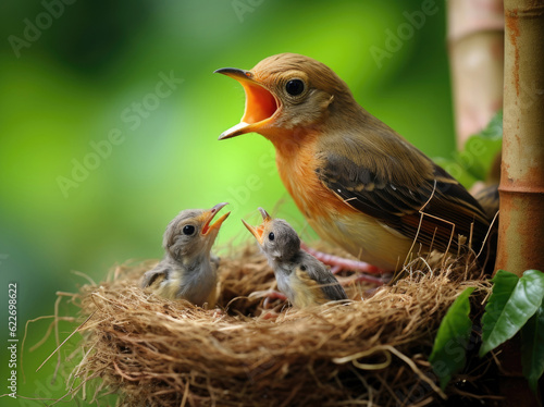 The female bird with the chicks