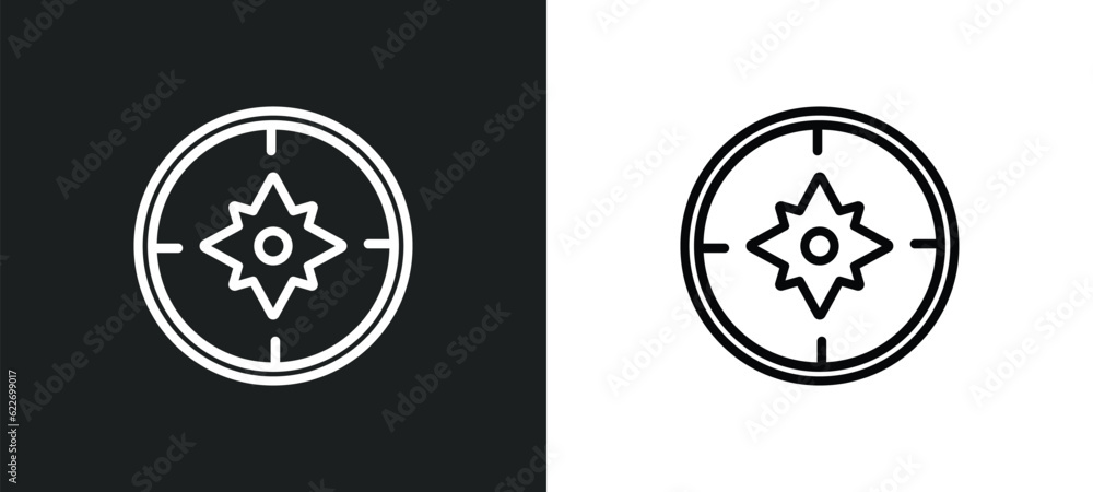 azimuth compass outline icon in white and black colors. azimuth compass ...