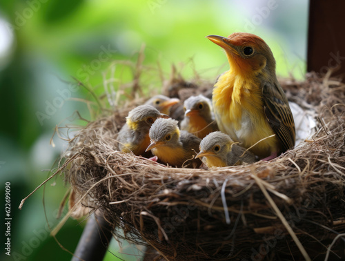 The female bird with the chicks