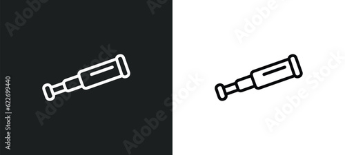 antique telescope outline icon in white and black colors. antique telescope flat vector icon from nautical collection for web, mobile apps and ui.