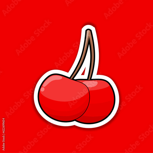 cherry icon emoji sticker with outline design vector illustration. red cherry logo. fresh cherry printed on paper.