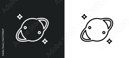 saturn with his ring outline icon in white and black colors. saturn with his ring flat vector icon from nature collection for web, mobile apps and ui.