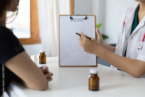 Doctor are giving advice on treatment to patients in hospital examination rooms  treating medicine diseases from specialists. Concepts of medical treatment and health consultation.