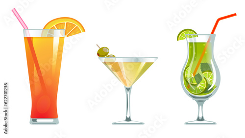 Set of exotic tropical cocktails