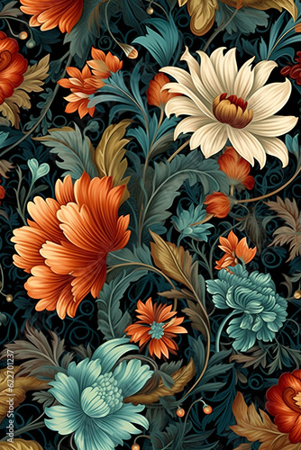 seamless pattern with flowers,orange,colorful,bunch,AI generated