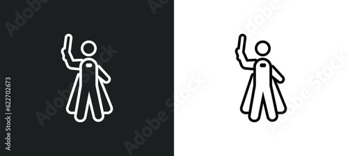 orchestra director with stick outline icon in white and black colors. orchestra director with stick flat vector icon from music collection for web, mobile apps and ui.