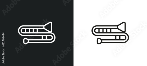 trombone outline icon in white and black colors. trombone flat vector icon from music collection for web, mobile apps and ui.