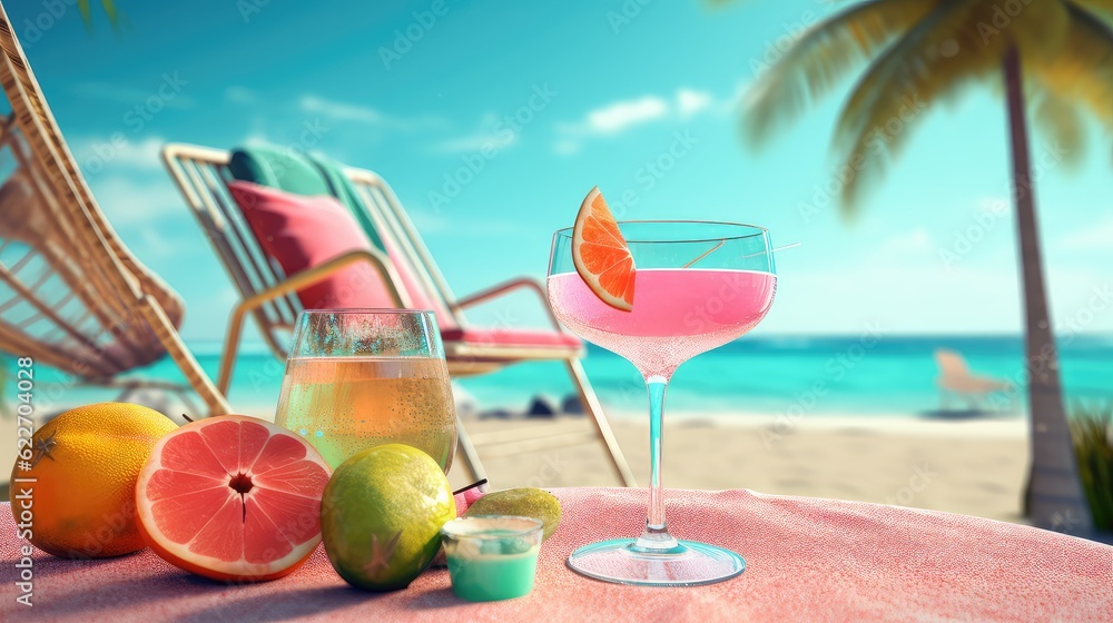 A beachside escape 3d illustration - Generative AI. A beachside escape 3d illustration - Generative AI.