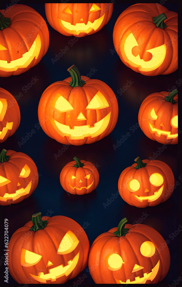 Halloween pumpkins on a dark background. Generative AI. Halloween pumpkins on a dark background. Generative AI.
