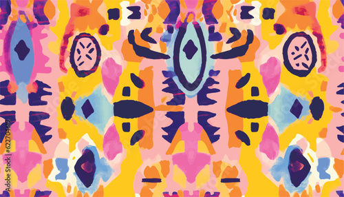 Hand drawn bohemian geometric ethnic style pattern. Dynamic bright abstract illustration. Fashionable template for design
