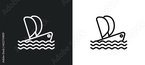boat capsizes outline icon in white and black colors. boat capsizes flat vector icon from meteorology collection for web, mobile apps and ui.