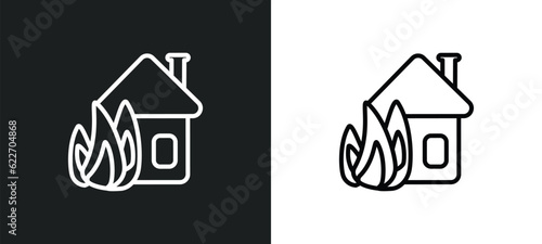 house on fire outline icon in white and black colors. house on fire flat vector icon from meteorology collection for web, mobile apps and ui. photo