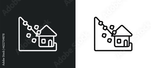 avalanche and house outline icon in white and black colors. avalanche and house flat vector icon from meteorology collection for web, mobile apps ui.