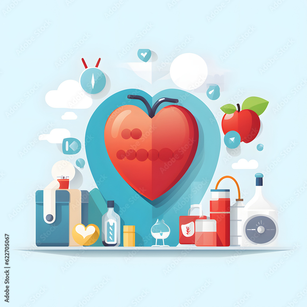 This vector illustration is a minimalist and flat design cartoon, designed by AI, perfect for websites and blogs. It shows a heart-shaped object with a red heart and various objects. This vector illustration is a minimalist and flat design cartoon, designed by AI, perfect for websites and blogs. It shows a heart-shaped object with a red heart and various objects.