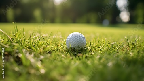 Golf ball on the green natural grass.