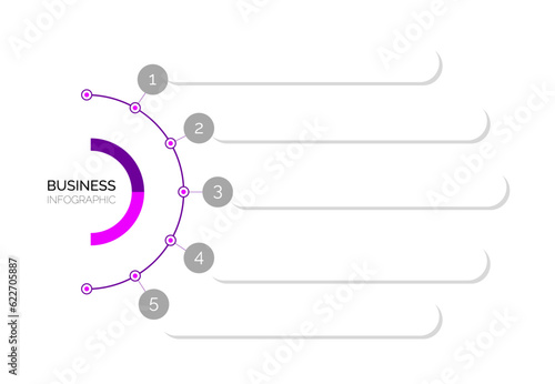 Infographic template for business. 5 Steps Modern Timeline diagram with progress arrows, presentation vector infographic. Violet and pink