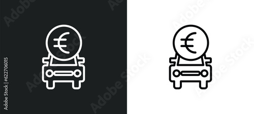 car with euro outline icon in white and black colors. car with euro flat vector icon from mechanicons collection for web, mobile apps and ui.