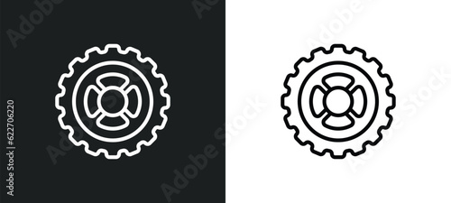 car wheel outline icon in white and black colors. car wheel flat vector icon from mechanicons collection for web, mobile apps and ui.