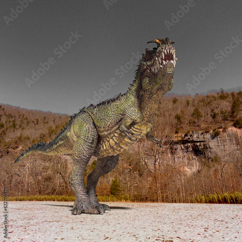 monster dinosaur is calling up the others on the ice age © DM7
