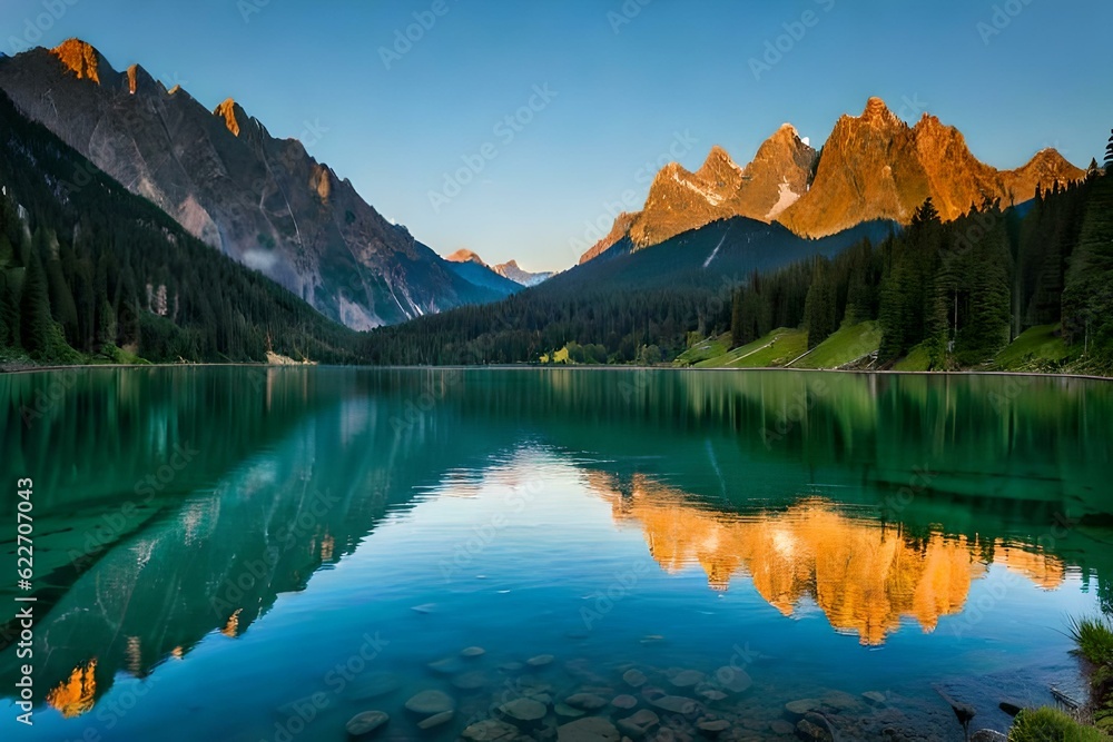 lake reflection in the mountains Generated with AI
